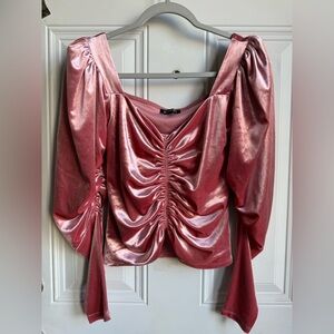Express Metallic Pink Ruched Blouse